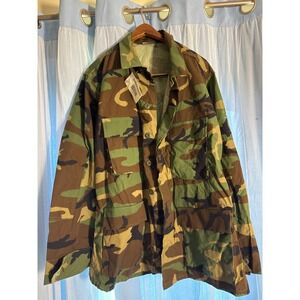Military Surplus Combat Coat Large Regular Woodland Camo BDU Field Jacket vtg